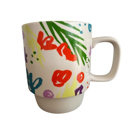 Starbucks 2016 Floral Pattern Stackable 12 oz Ceramic Coffee Tea Mug Summer - Picture 1 of 7